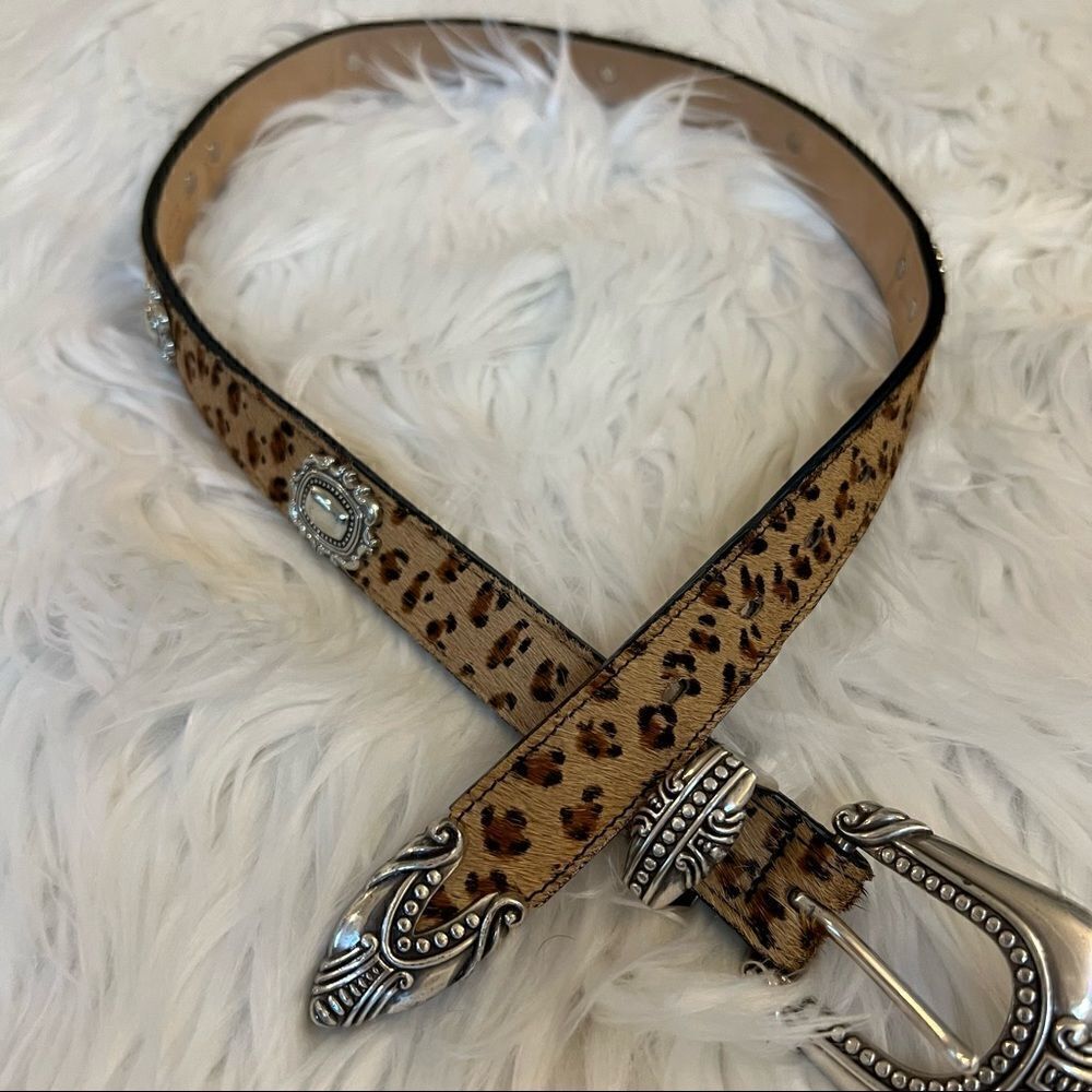Leopard Print Women's Belt with Ornate Silver Western Buckle